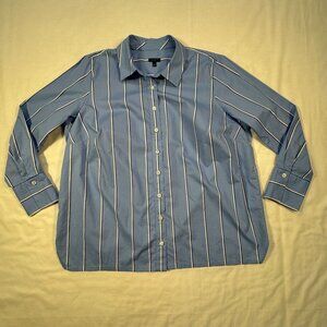 Talbots Plus Shirt Womens 1X Blue Button Up With Stripes Career Office Preppy